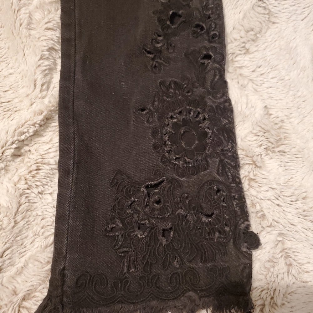 Free People Cutwork Cigarette Jeans   Women 25 Faded Black High Rise Bohemian - Picture 5 of 9